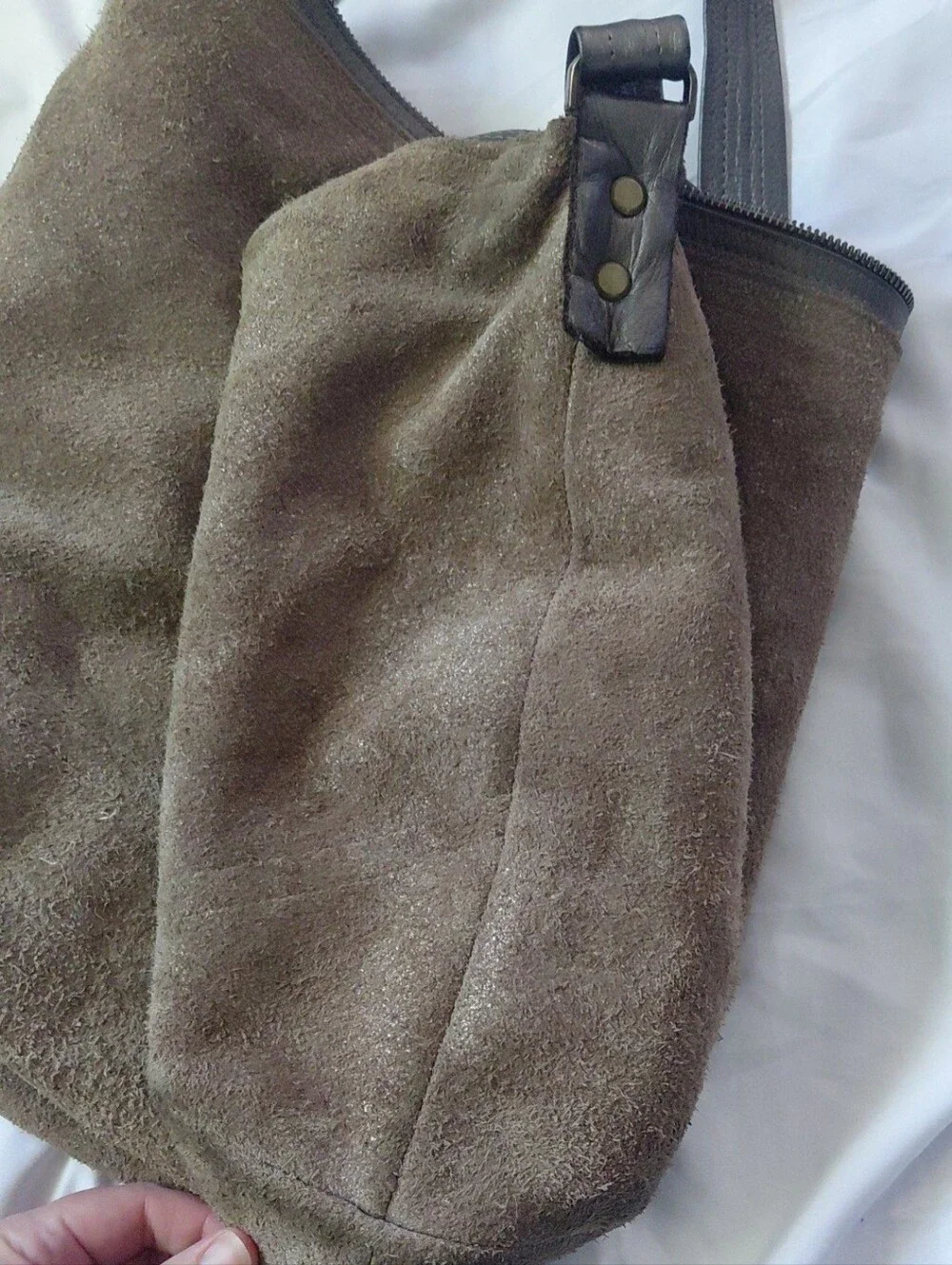 Vintage Natasha Durham Original Hobo Bag Suede Espresso Brown Metallic Dusted